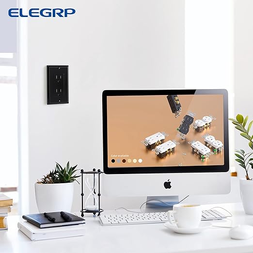 ELEGRP Decorator Wall Receptacle Outlet, Tamper Resistant 15 Amp Standard Electrical Wall Outlet, Residential Grade, Self-grounding, 125V, 2 Pole 3 Wire, 5-15R, UL Listed, Glossy Black, 5 Pack