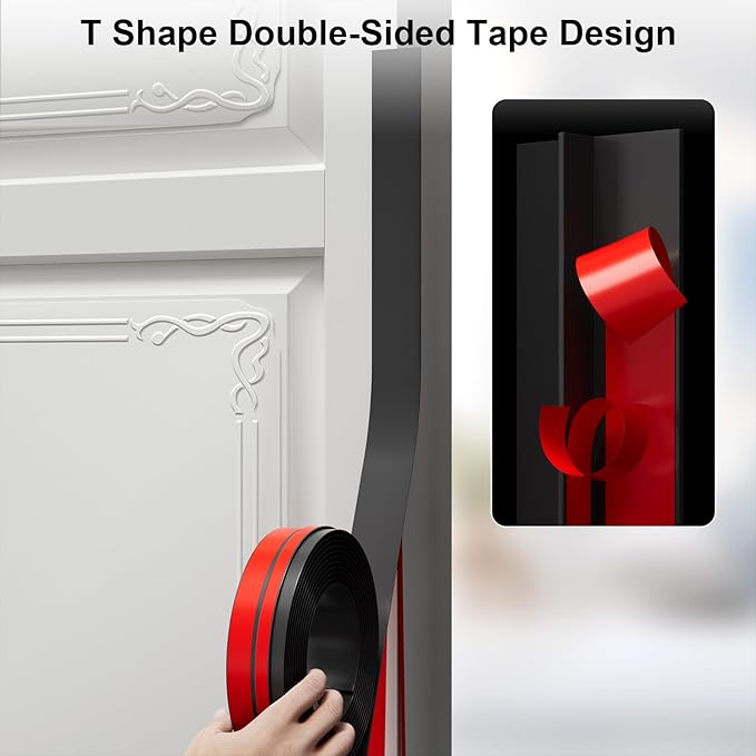 Elvone T-Shaped Door Draft Stopper, 1.97 in x 40 Ft Silicone Seal Strip for Windows Gaps, Weather Stripping Seal Strip Shower Sweep, Brown