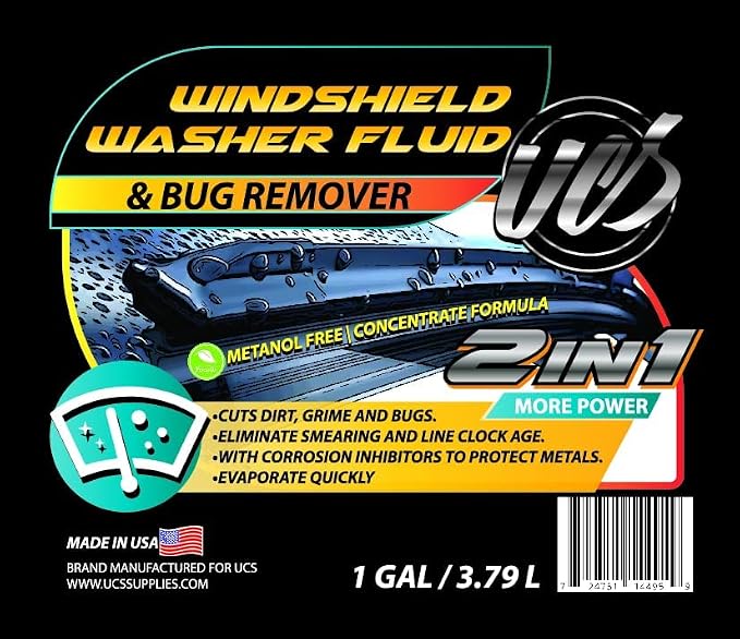 UCS 2-in-1 Windshield Washer Fluid & Bug Remover – Ready to Use, Streak-Free Formula, Removes Bugs, Dirt & Road Grime – 1 Gallon (128 fl oz)