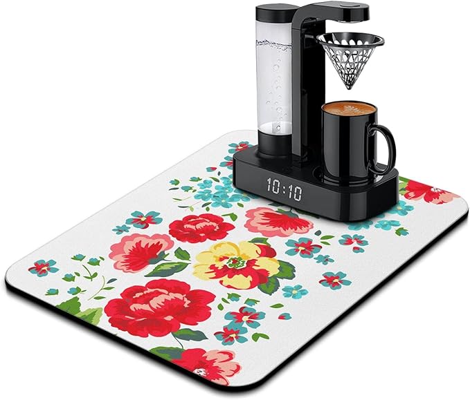 Coffee Bar Mat Accessories for Countertop Absorbent Hide Stain Rubber Backed Dish Drying Mats for Kitchen Counter Draining Pad Decor Gift(24x18in)