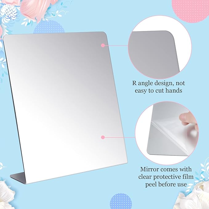 Amyhill 2 Pcs Counter Top Mirror Freestanding Single Self-Portrait Mirror Single Sided Acrylic Desk Glass for Tabletop Bedroom Office Bathroom Home Dorm (9 x 10 Inch)
