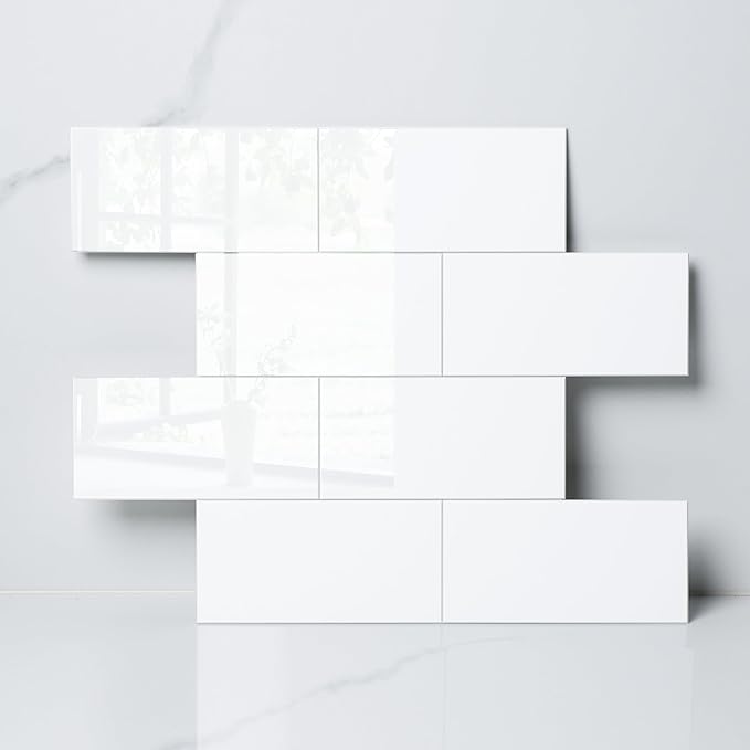 COLAMO Luxury 10 Sheet Peel and Stick Backsplash,12”x12”Pure White Subway Tile for Kitchen Wall,Self Adhesive Glossy Faux Marble Tile,Stick on Accent Wall Backsplash Tile for Living Room, Bedroom,RV