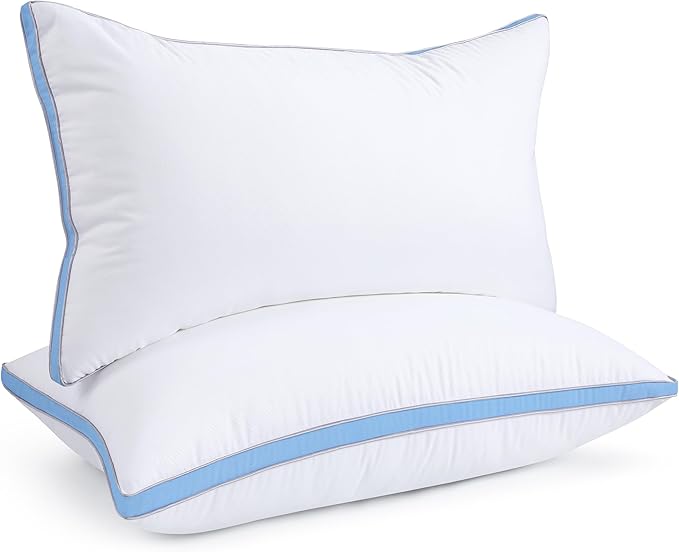 viewstar Bed Pillows King Sizes Set of 2, Hotel Quality Cooling Down Alternative Gusseted Pillows for Side, Back, or Stomach Sleepers, Blue