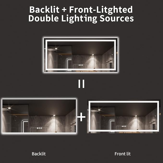 LOAAO 77X36 LED Bathroom Mirror with Lights, Anti-Fog, Dimmable, Backlit + Front Lit, Lighted Bathroom Vanity Mirror for Wall, Memory Function, Tempered Glass, ETL Listed