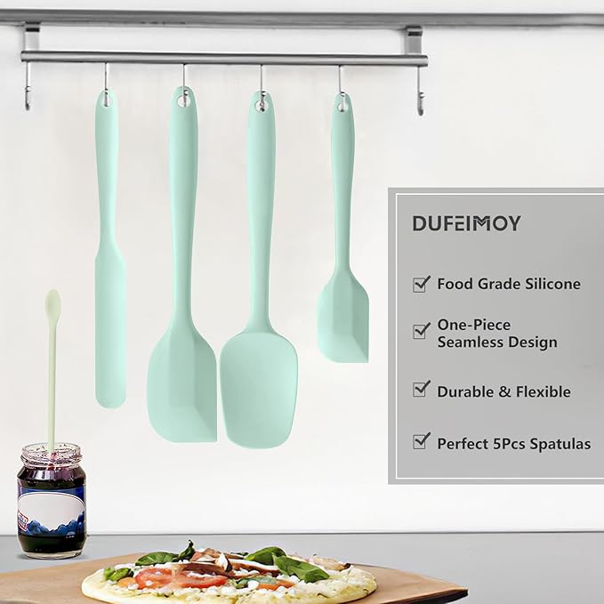 5 Piece Mint Green Silicone Spatula Set, Heat Resistant Rubber Spatulas Set, Silicone Kitchen Utensils Set Dishwasher Safe for Nonstick Cookware