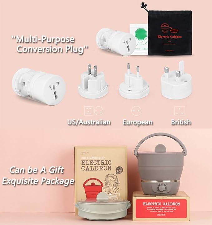 Drizzle Foldable Electric Cooker Travel Hot Pot - Dual Voltage 100V-240V Hot Pot Cooking - Food Grade Silicone Cookerware Boiling Water Steamer - Camping Office Hotel Noodle Porridge Soup Drom