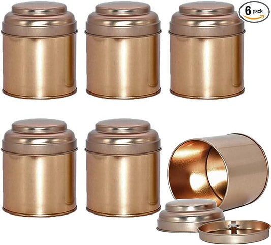 6 Pack Tea Tin Canister with Airtight Double Lids for Loose Tea, Mini Tea Storage Containers Round Tin Canister for Storage Teas Bags Coffee Sugar，8 Fluid Oz, Rose Gold