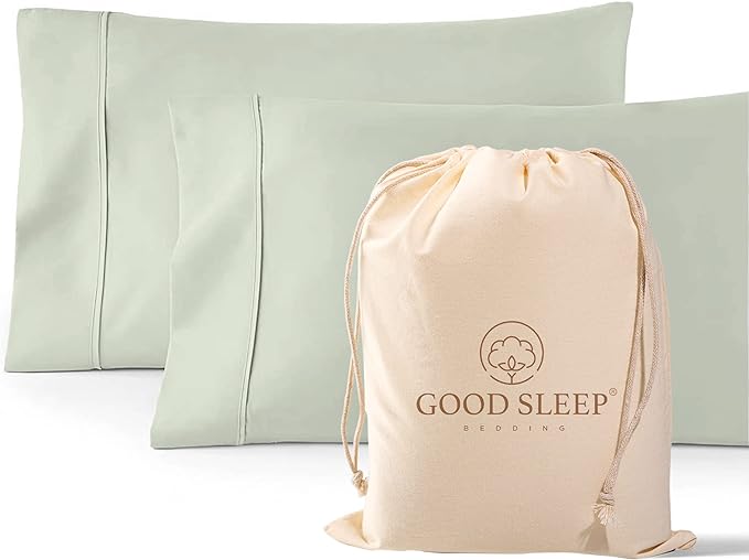 1000 TC Sage Standard Pillowcases Set of 2 100% Egyptian Cotton Pillow Cases with Long Staple Cotton & Sateen Weave, Silky Soft Hotel - Like Bed Pillow Covers for Comfy Sleeping, Snug Fit