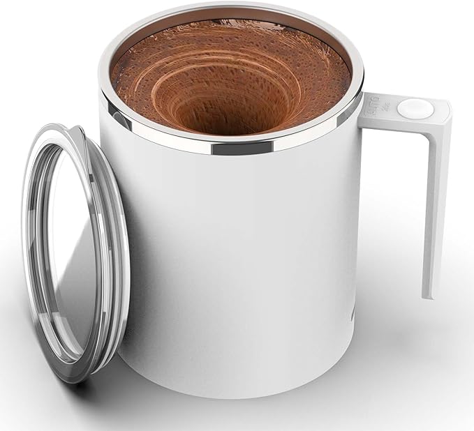 CYANLUX Self Stirring Mug, Rechargeable Automatic Magnetic Electric Coffee Mug, Rotating Mixing Cup, To Stir Coffee, Chocolate, Milk, Protein,Cocoa, Great For Home Office Travel School (White)