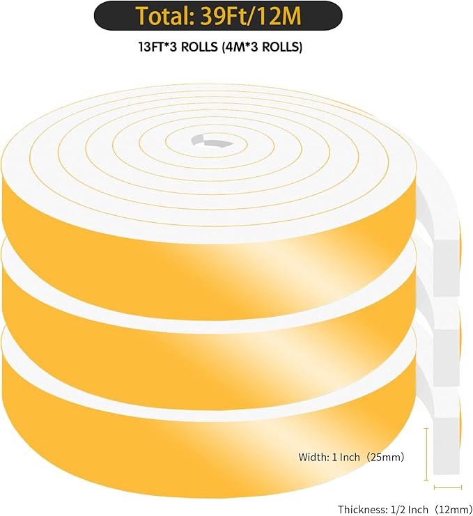 Weather Stripping Door Seal Strip,Weather Stripping,High Density CR Door Seal Strip for Door Frame for Windows (White,1 in x 1/16 in x 33Ft)