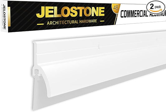 2 Pack – 48'' Door Bottom Sweep with Drip Cap (White Powder Coated) – Fire Rated Weather Stripping Door Seal Draft Stopper with Flex-V Vinyl Insert for Exterior & Interior Doors, JS-NV345