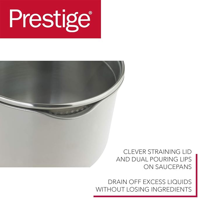 Prestige Everyday Straining Stainless Steel Cookware Set, 3-Piece - Silver