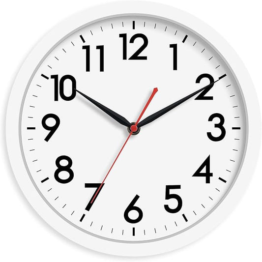 AKCISOT 10 Inch Wall Clock, Battery Operated Analog Clock, Silent Non-Ticking, Ideal for Bedroom, Bathroom, Kitchen, Office and School, White