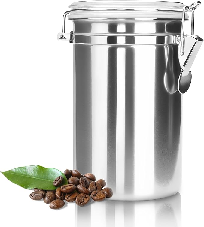 Stainless Steel Coffee Canisters with Airtight Lids, Metal Coffee Storage Container, Sealed Jars Organizers for Cereal Food Ground Beans Sugar Kitchen Tea Bar Rice Silver 41 OZ/1.2 L (Silver)