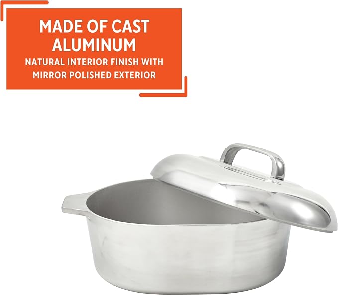 IMUSA 11 Inch Cajun Cast Aluminum Oval Roaster with Lid for Vegetables | Ideal for Roasting Meats and Stews