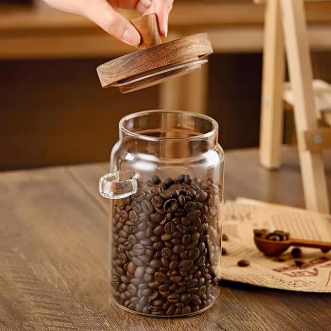 ANSQU Glass Jar with Lid, 20.3oz Food Storage Containers Coffee Grounds Container, Glass Food Storage Canister, Cute Jar (1 Pack)