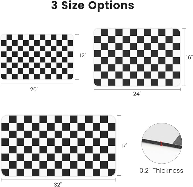12" x 20" Checkered Dish Drying Mat for Kitchen Counter, Absorbent Coffee Bar Mat for Espresso Machine Coffee Countertops Accessories, Black