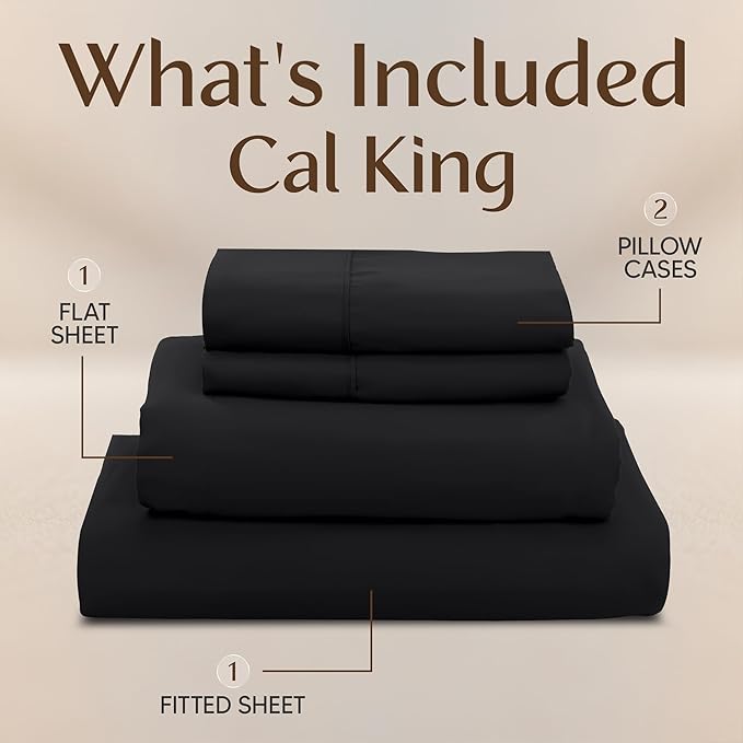 Utopia Bedding California King Size Sheet Set – 4 Piece Bed Sheets, Soft and Breathable Microfiber, Includes 1 Fitted Sheet, 1 Flat Sheet and 2 Pillowcases – Oeko Tex (Black)