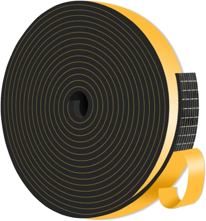 Weather Stripping Door Seal,Weather Stripping,Soundproof,Cold Insulation,High Density CR Foam Insulation Tape for Door, Front Door Frame, Windows,Sliding Door (Black, 1/2 in x 1/8 in x 13Ft)