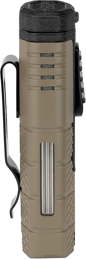 Xikar Tactical Triple Power Jet Flame Lighter, Engineered for Performance, Removable Pocket Clip, Angled Jet Flames, Ergonomic Metal Body, Tan and Black