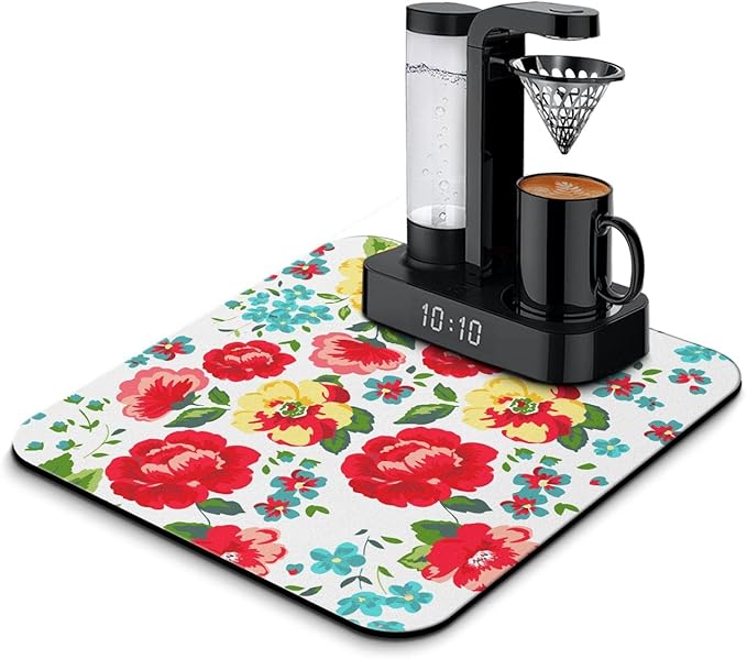 Coffee Bar Mat Accessories for Countertop Absorbent Hide Stain Rubber Backed Dish Drying Mats for Kitchen Counter Draining Pad Decor Gift(18x16in)