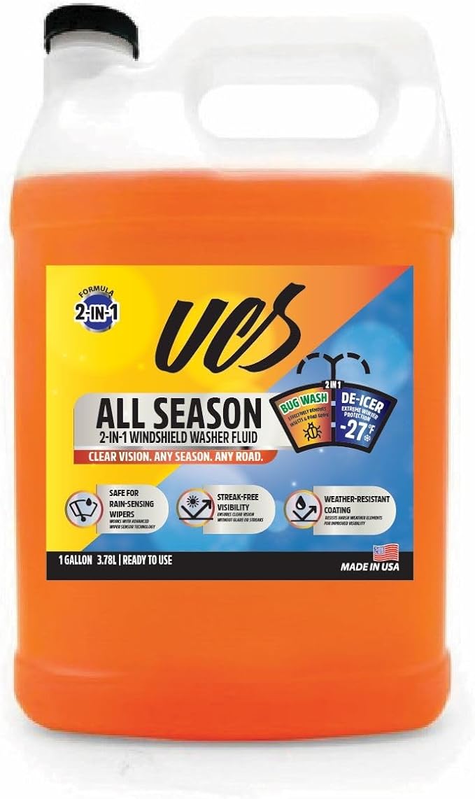 UCS Advanced All-Season Windshield Washer Fluid Winter Protection to -27F | 2-in-1 Bug Wash & Water Beading Technology | Streak-Free Visibility (1 Gallon)