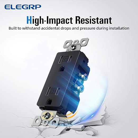 ELEGRP Decorator Wall Receptacle Outlet, Tamper Resistant 15 Amp Standard Electrical Wall Outlet, Residential Grade, Self-grounding, 125V, 2 Pole 3 Wire, 5-15R, UL Listed, Glossy Black, 100 Pack