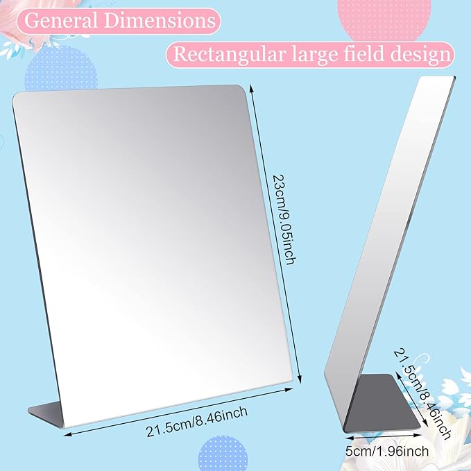 Amyhill 2 Pcs Counter Top Mirror Freestanding Single Self-Portrait Mirror Single Sided Acrylic Desk Glass for Tabletop Bedroom Office Bathroom Home Dorm (8.5 x 9 Inch)