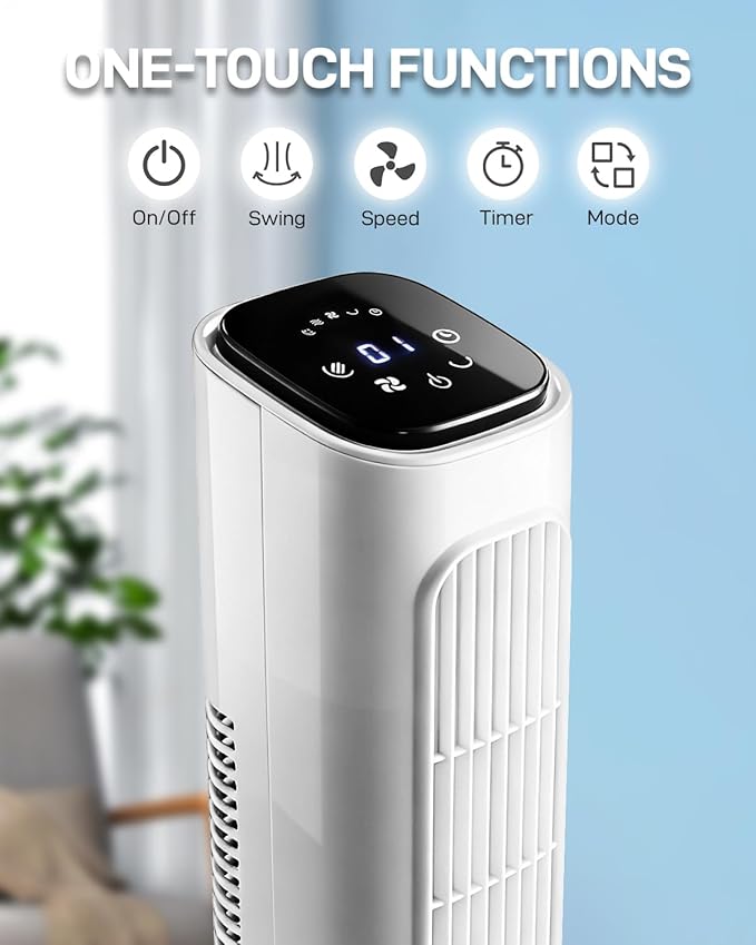Winado 36" Bladeless Tower Fan, Portable Floor Fan with Remote Control, LED Display, Adjustable 90° Oscillating, 3 Speeds, 3 Modes & 9H Timer, Ultra-Quiet Cooling Fan for Home Office Bedroom, White