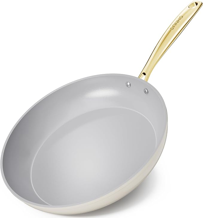 Sanho Ceramic NonStick Frying Pan, 12 Inch Frying Pans Skillet, Non Stick Egg Pans with Cool Touch PVD Handle for Induction, Dishwasher & Oven Safe, PTFE & PFOA Free, Non Toxic for Healthy Cooking