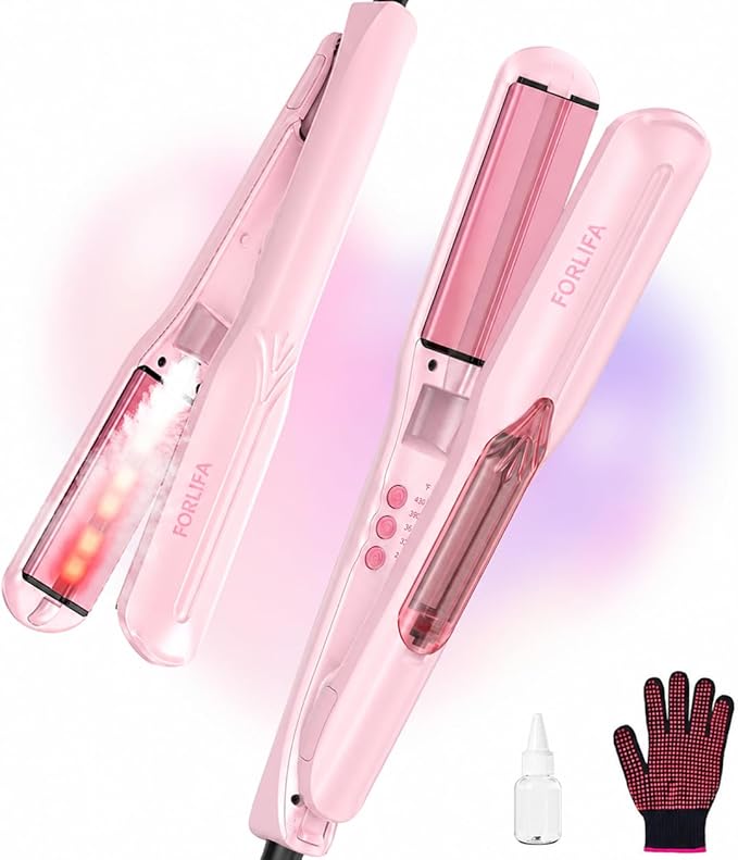 Steam Hair Straightener, 4-in-1 Steam Infared Straightener and Curler for Women, 1.5-inch Steam Flat Iron Hair Straightener for Long Thick Hair, Nourish & Smooth, Reduce Damage, Dual Voltage