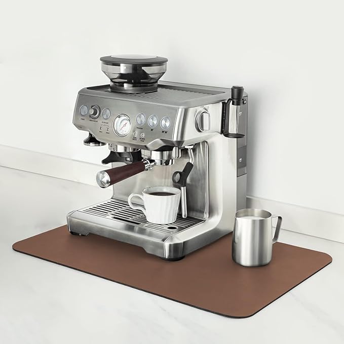 Mimore Coffee Mat - 12x19 Inch Brown Countertop Mat - Absorbent, Hides Stains, Rubber Backed - Dish Drying Mat Fits Under Coffee Maker or Espresso Machine