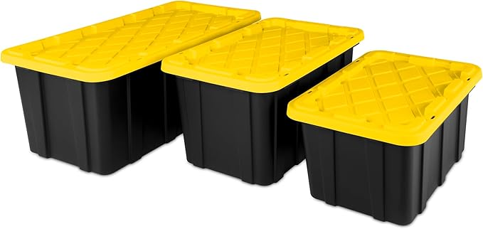 Sterilite 8-Pack Industrial Tote, Plastic Storage Container Bins with Lids, 38 Gallon - Heavy-Duty Organizing Containers for Closet, Bathroom, and Office