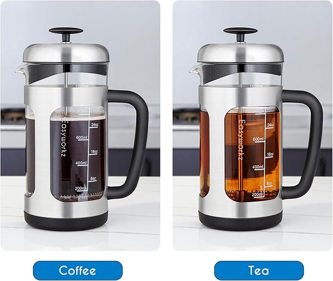 Easyworkz Stainless Steel French Press 34 oz Coffee Tea Maker with Soft Grip Handle