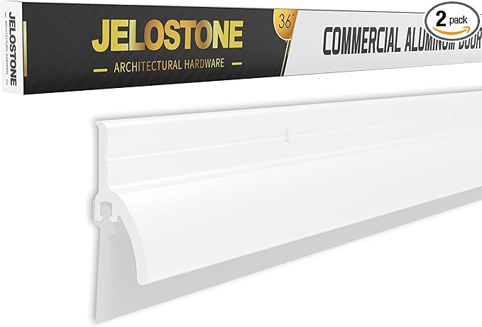 2 Pack – 36'' Door Bottom Sweep with Drip Cap(White Powder Coated) – Fire Rated Weather Stripping Door Seal Draft Stopper with Flex-V Vinyl Insert for Exterior & Interior Doors, JS-NV345