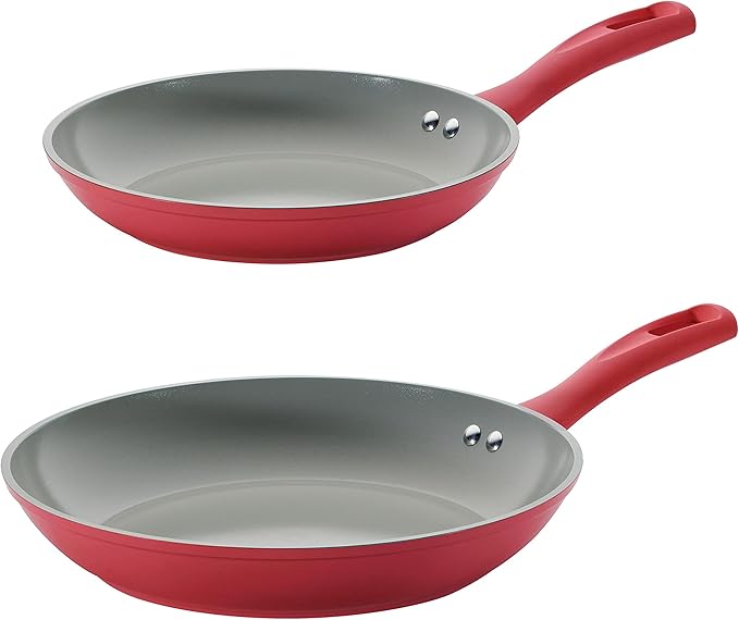 Tramontina Solara 10 & 12-Inch Ceramic Non Stick Frying Pan Set, Heavy-Gauge Aluminum Skillet with Nonstick Coating, Dishwasher and Oven Safe (Red, 2-Pack)