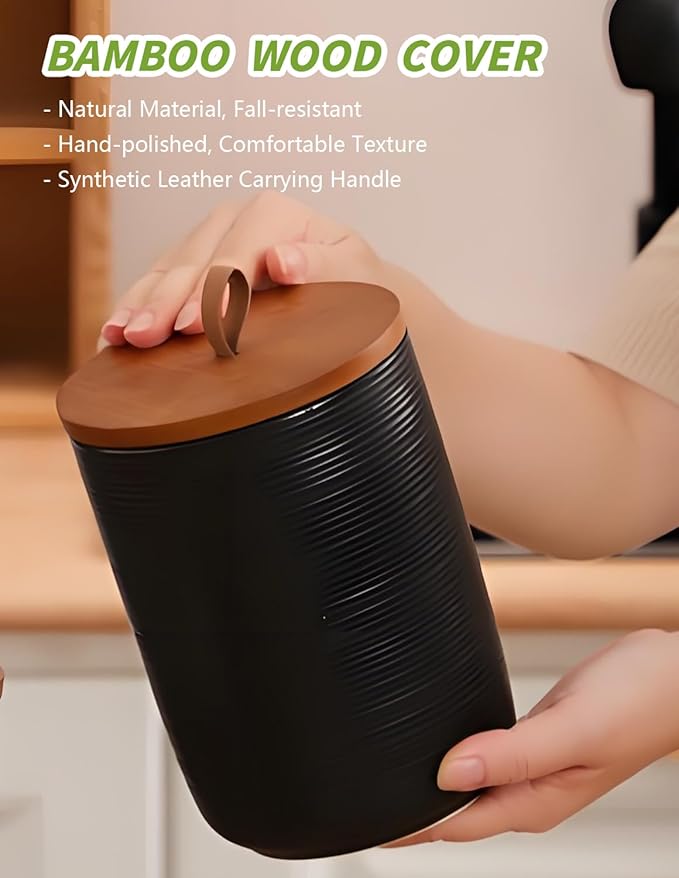Ceramic Canister with Airtight Seal Lid, Kitchen Canisters for Countertop, Black Food Storage Jar for Flour, Coffee Bean, Sugar, Tea, Spices and More, Home Decor (260ml/8.79oz)