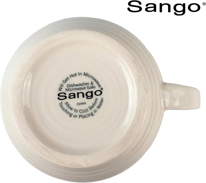 Sango Siterra Artist's Blend 17 oz. Stoneware Mug Set- Service for 4, Rustic Design, Green/White/Beige, Scratch-Resistant, Microwave & Dishwasher Safe, for Everyday Dining & Entertainment