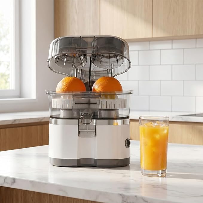 Dual-Head Automatic Citrus Juicer, Electric Citrus Juicer Orange Squeezer with 1-Button Operation, Fast Juicing Machine for Fresh Orange Lemon Lime Juice, Easy to Clean for Daily Kitchen Use (White)