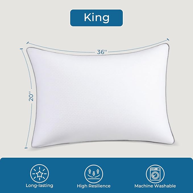 Sasttie Firm King Size Pillows Set of 6, Bed Pillows for Side, Back, and Stomach Sleepers - Oeko-Tex Certified Supportive Down Alternative Plump Filling - Hotel Quality and Machine Washable, 6 Pack