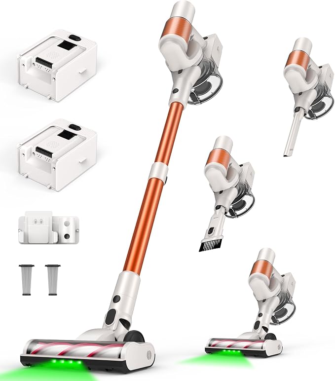 Cordless Vacuum Cleaner, 2 Batteries 110 Minutes Runtime, 600W 50KPA Stick Vacuum with Self-Standing, Tangle-Free Brush, LED Display, Vacuum Cleaner for Home Hardwood Floor, Carpet, Pet Hair