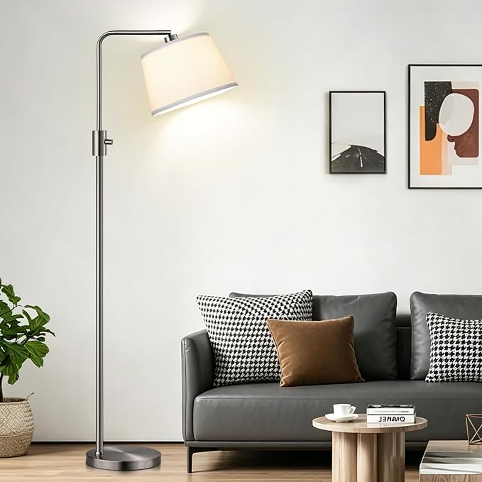 Nintiue 【Upgraded】 Dimmable Floor Lamp, 1000 Lumens LED Edison Bulb Included, Brushed Nickel Arc Floor Lamps for Living Room Modern Standing Lamp Tall Lamps for Living Room Bedroom