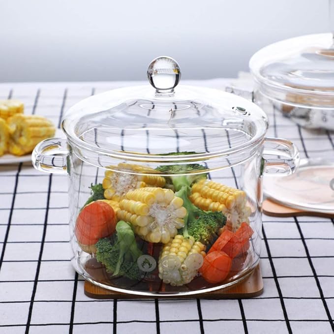 Glass Saucepan - 2.3L/78OZ Glass Saucepan Heat-Resistant Borosilicate Glass Handmade Cookware Set stovetop Pot - Safe for Pasta Noodle, Soup, Milk, Tea,salad (2.3L/78OZ)