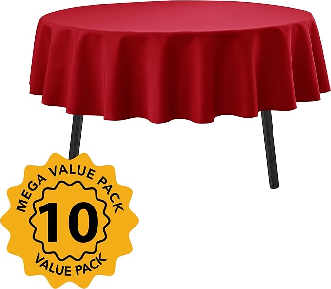10-Pack Red Round Tablecloths, 70 Inches, Stain-Resistant Polyester for 3-4 Ft Round Tables - Washable Table Covers for Weddings, Banquets, Birthday Parties, Events