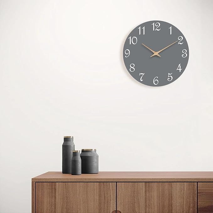 Mosewa Wall Clock Silent Non Ticking Decorative for Bedroom Bathroom Office Living Room Battery Operated Gray Wood Modern Simple(10 Inch)