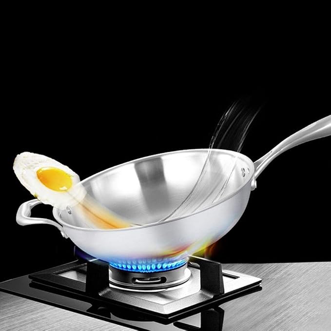 Saupan Skillet Pan 304 Stainless Steel 30CM Caliber Frying Pan Cooking Pot Nonstick Cookware Kitchen Pot Gas Induction Cooker Dishwasher Safe with Lid Frying Pa