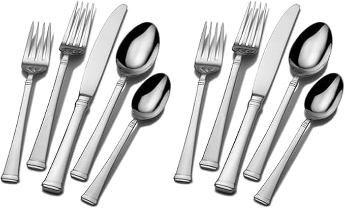 Mikasa Harmony 65-Piece 18/10 Stainless Steel Flatware Set, Service for 12, Polished Silverware with Serving Utensils, Dishwasher Safe, (Pack of 2)