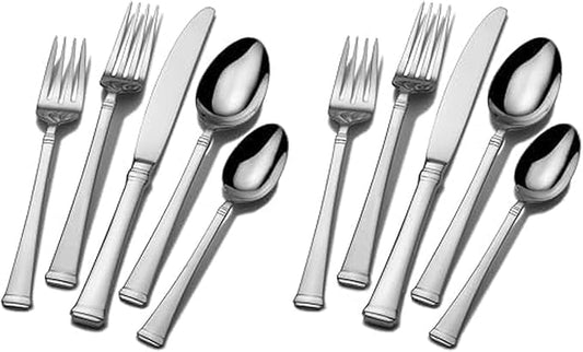 Mikasa Harmony 65-Piece 18/10 Stainless Steel Flatware Set, Service for 12, Polished Silverware with Serving Utensils, Dishwasher Safe, (Pack of 2)