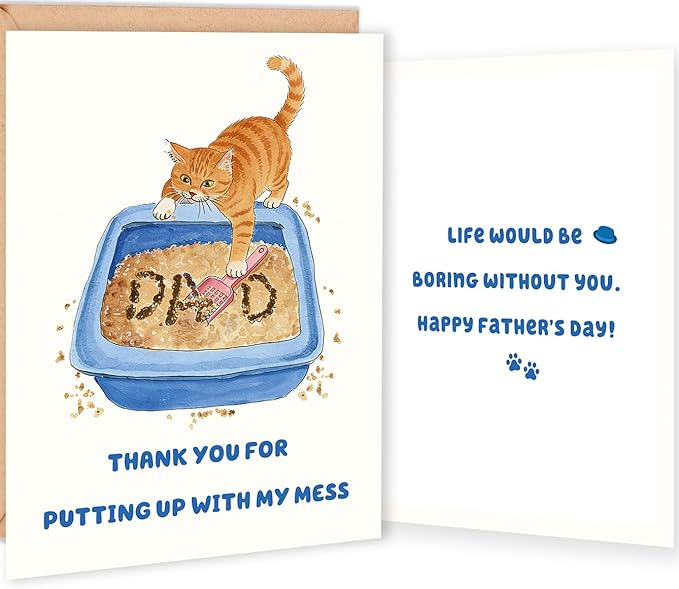 FANCYLUCKY Funny Cat Dad Fathers Day Card, Cat Dad Gifts For Men, Cute Father's Day Card Gifts from Cat