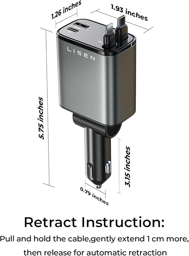LISEN Retractable Car Charger, Gifts for Mothers Day 2026, 84W Car Charger USB C Fast Charge, Gifts for Mom Dad Him Her, Travel Essentials Car Accessories for Men Women Gifts for iPhone 17 16 15 14 13